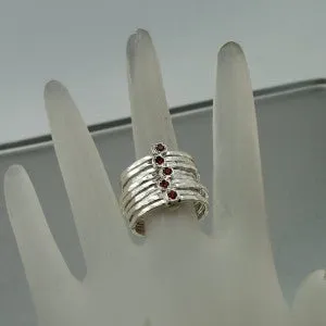 Hadar Designers Handmade Red Garnet 925 Silver Multi Ring 6,7,8,9 (I r416s)