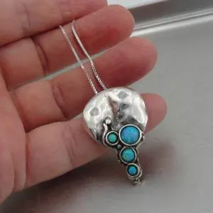 Hadar Designers Handmade Sterling Silver Blue Opal Earrings Pendant Set (H 2663