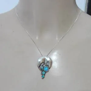 Hadar Designers Handmade Sterling Silver Blue Opal Earrings Pendant Set (H 2663
