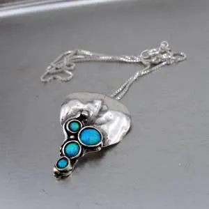 Hadar Designers Handmade Sterling Silver Blue Opal Earrings Pendant Set (H 2663