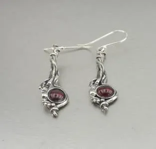 Hadar Designers red garnet dangle earrings sterling 925 silver handmade (h) y