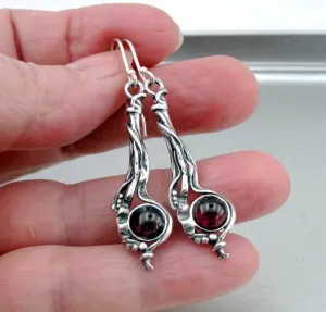 Hadar Designers red garnet dangle earrings sterling 925 silver handmade (h) y