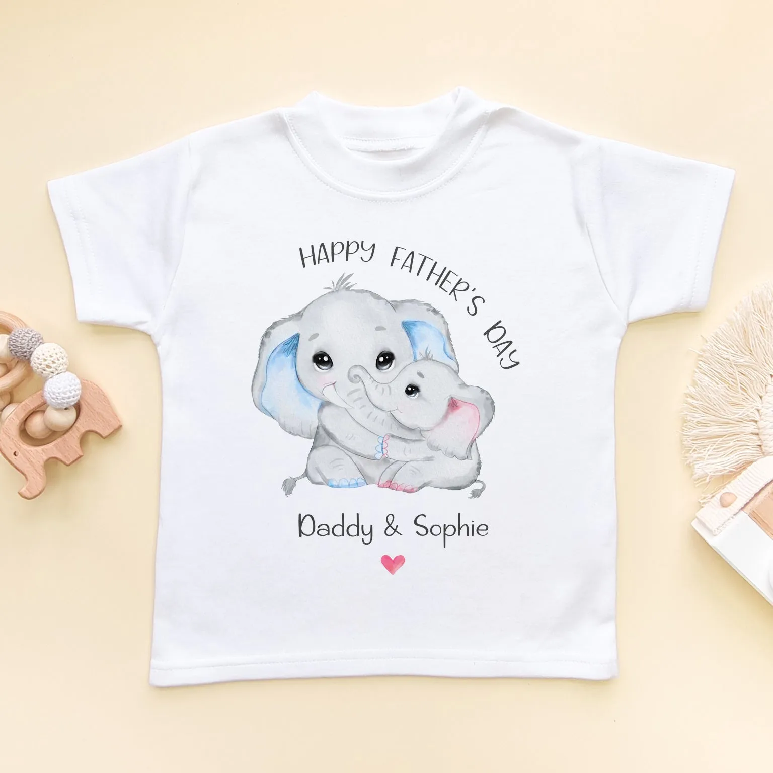 Happy Father's Day Cute Elephants (Girl) Personalised Toddler & Kids T Shirt