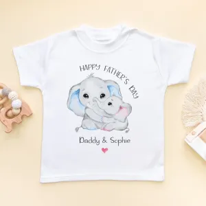 Happy Father's Day Cute Elephants (Girl) Personalised Toddler & Kids T Shirt