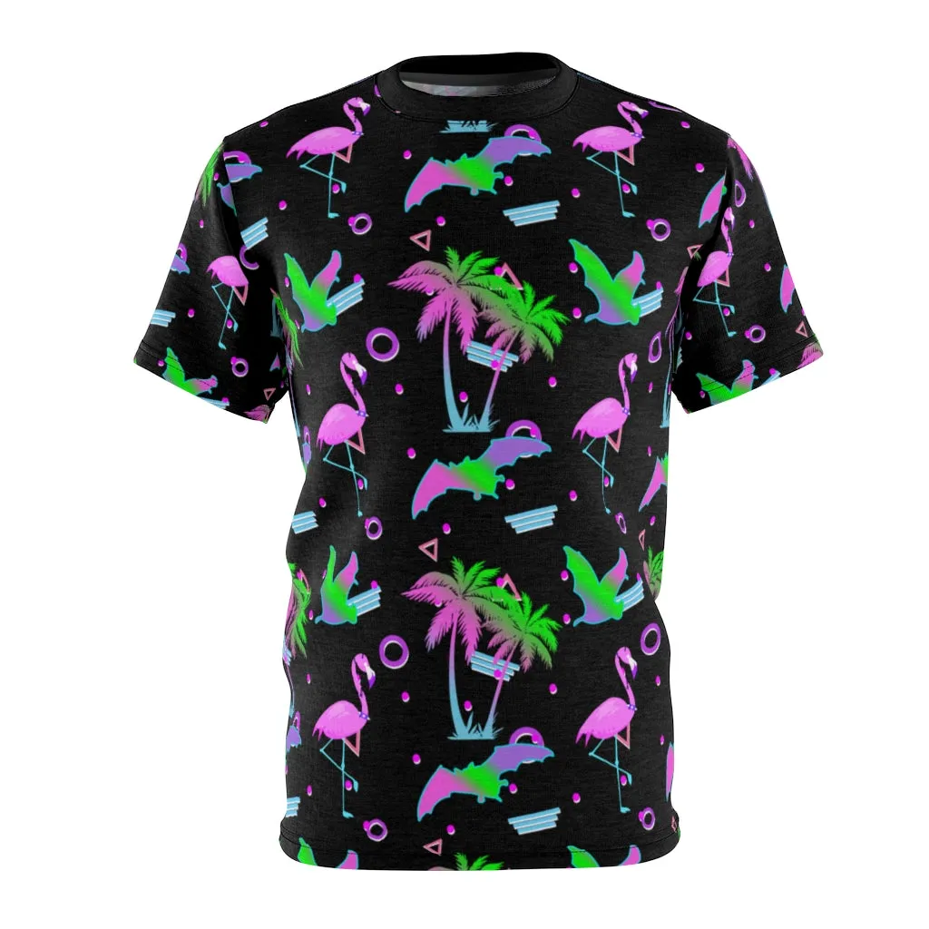 Hawaiian Bat Flamingo 90s Pattern Unisex AOP Cut & Sew Tee