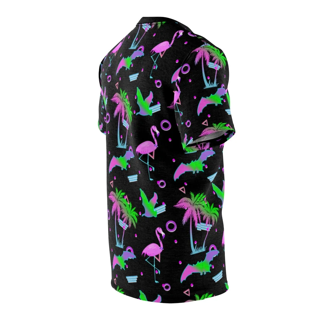 Hawaiian Bat Flamingo 90s Pattern Unisex AOP Cut & Sew Tee