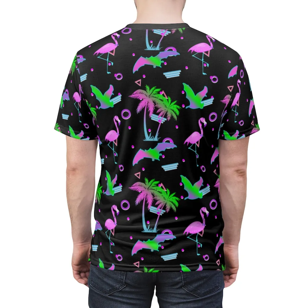 Hawaiian Bat Flamingo 90s Pattern Unisex AOP Cut & Sew Tee