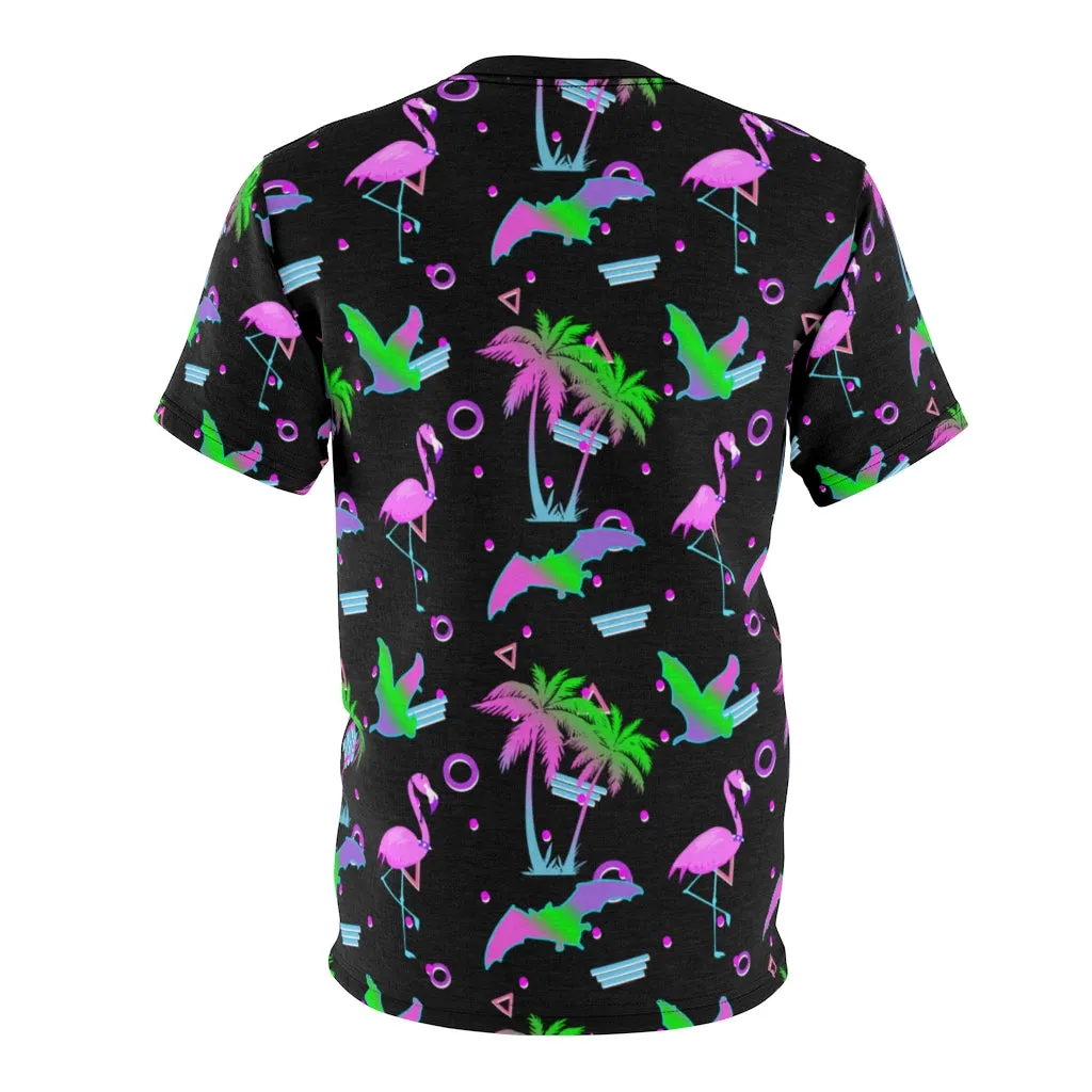 Hawaiian Bat Flamingo 90s Pattern Unisex AOP Cut & Sew Tee