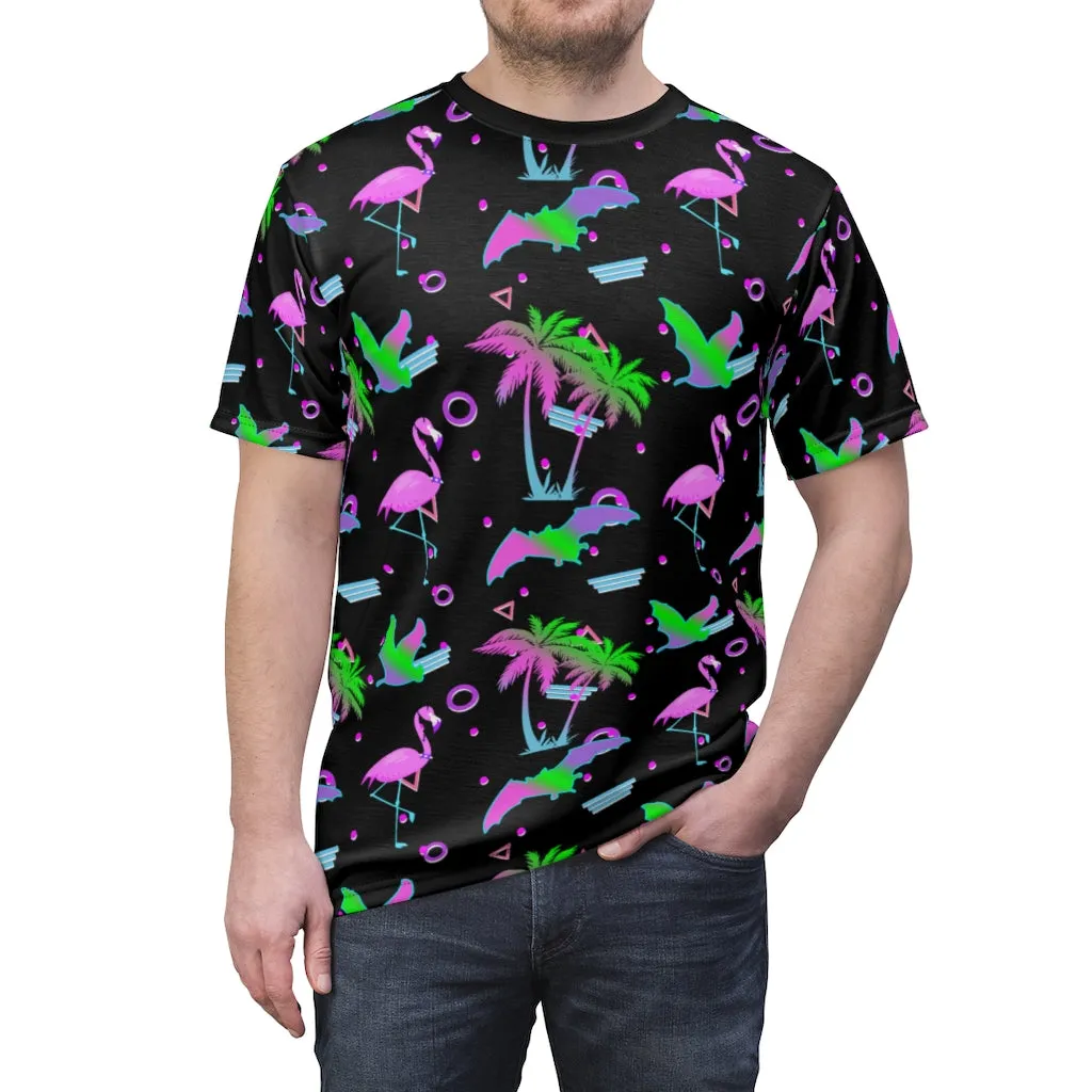 Hawaiian Bat Flamingo 90s Pattern Unisex AOP Cut & Sew Tee