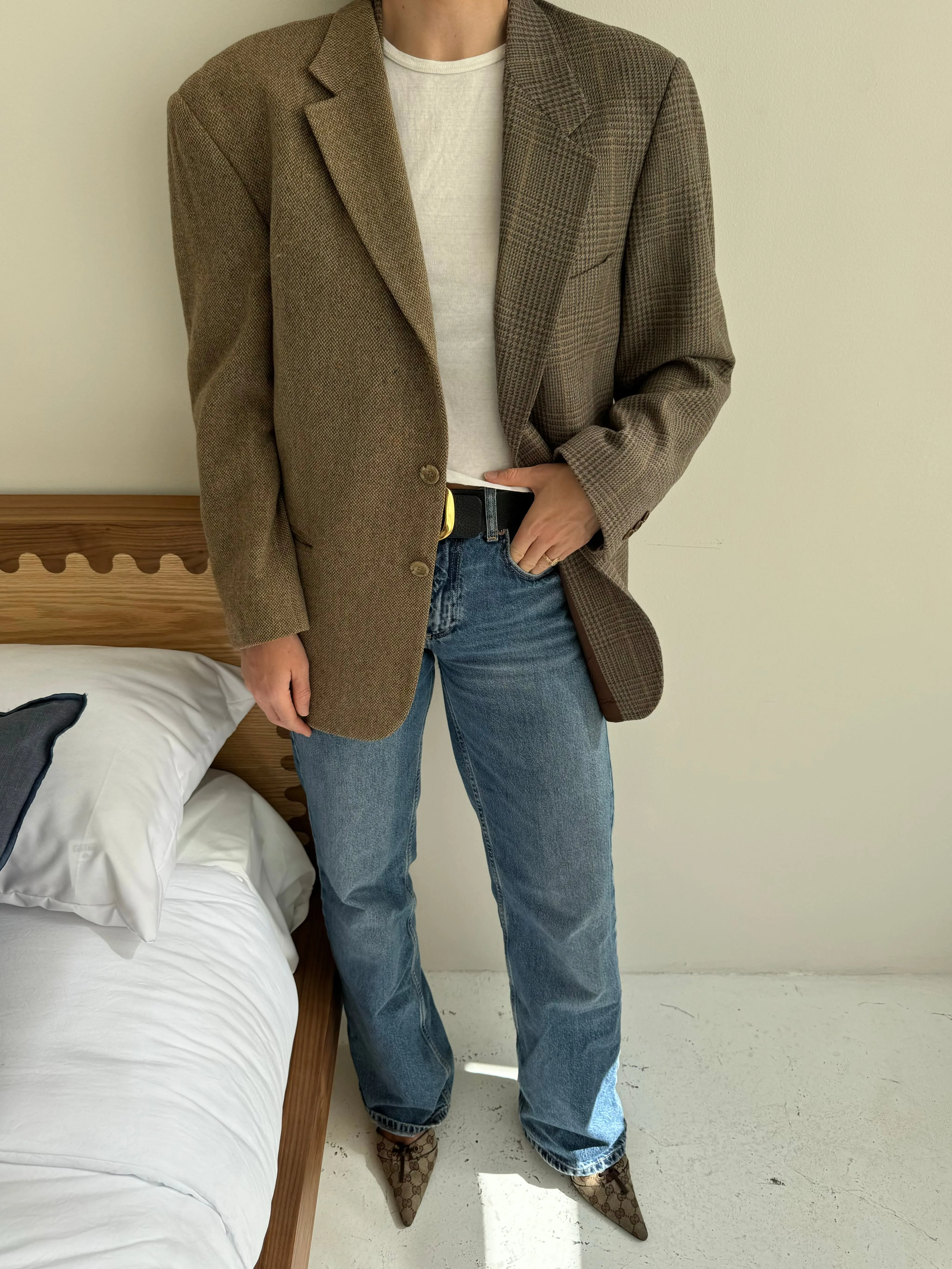Heavy wool lavendar and green contrasted blazer
