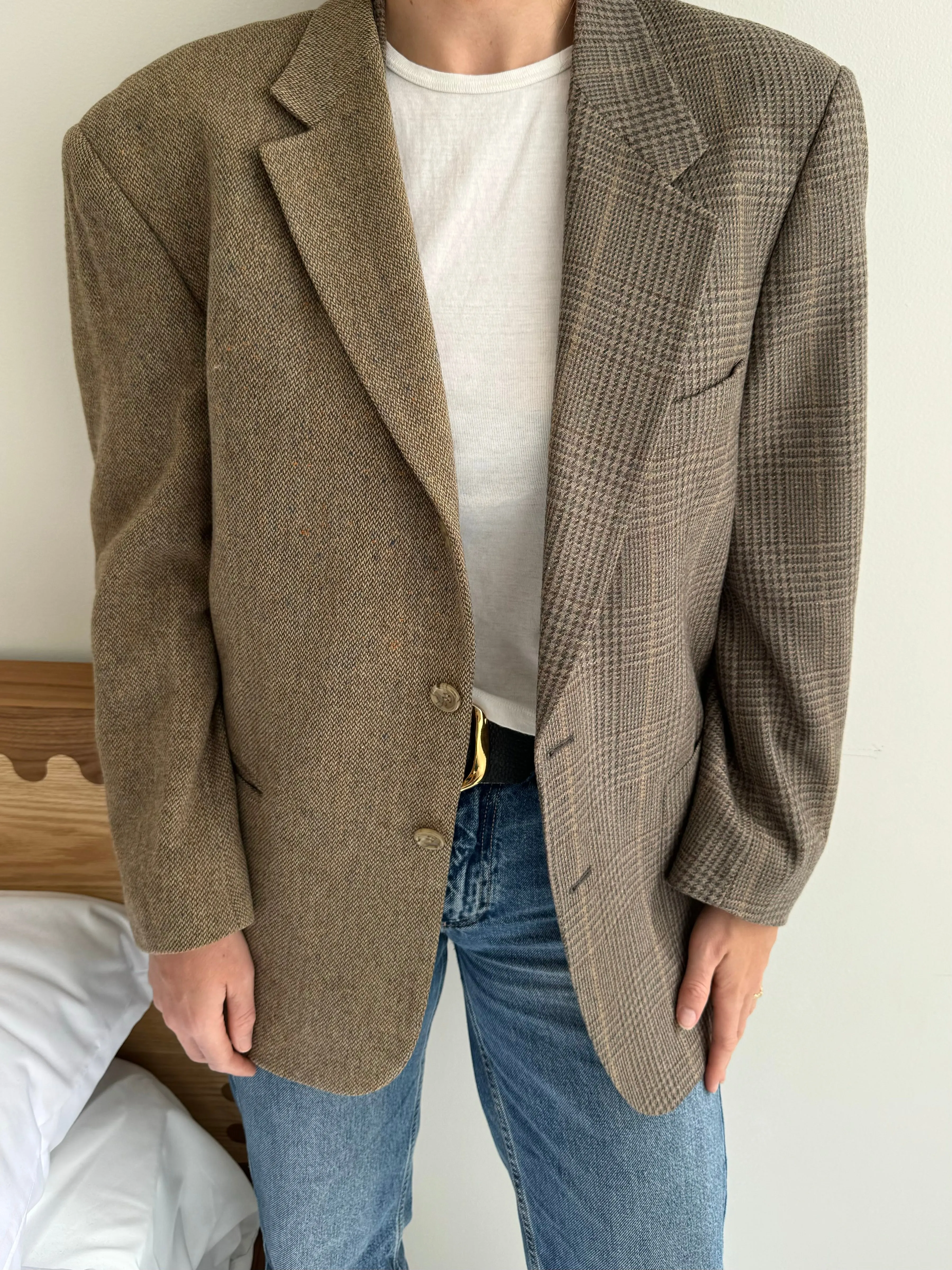 Heavy wool lavendar and green contrasted blazer
