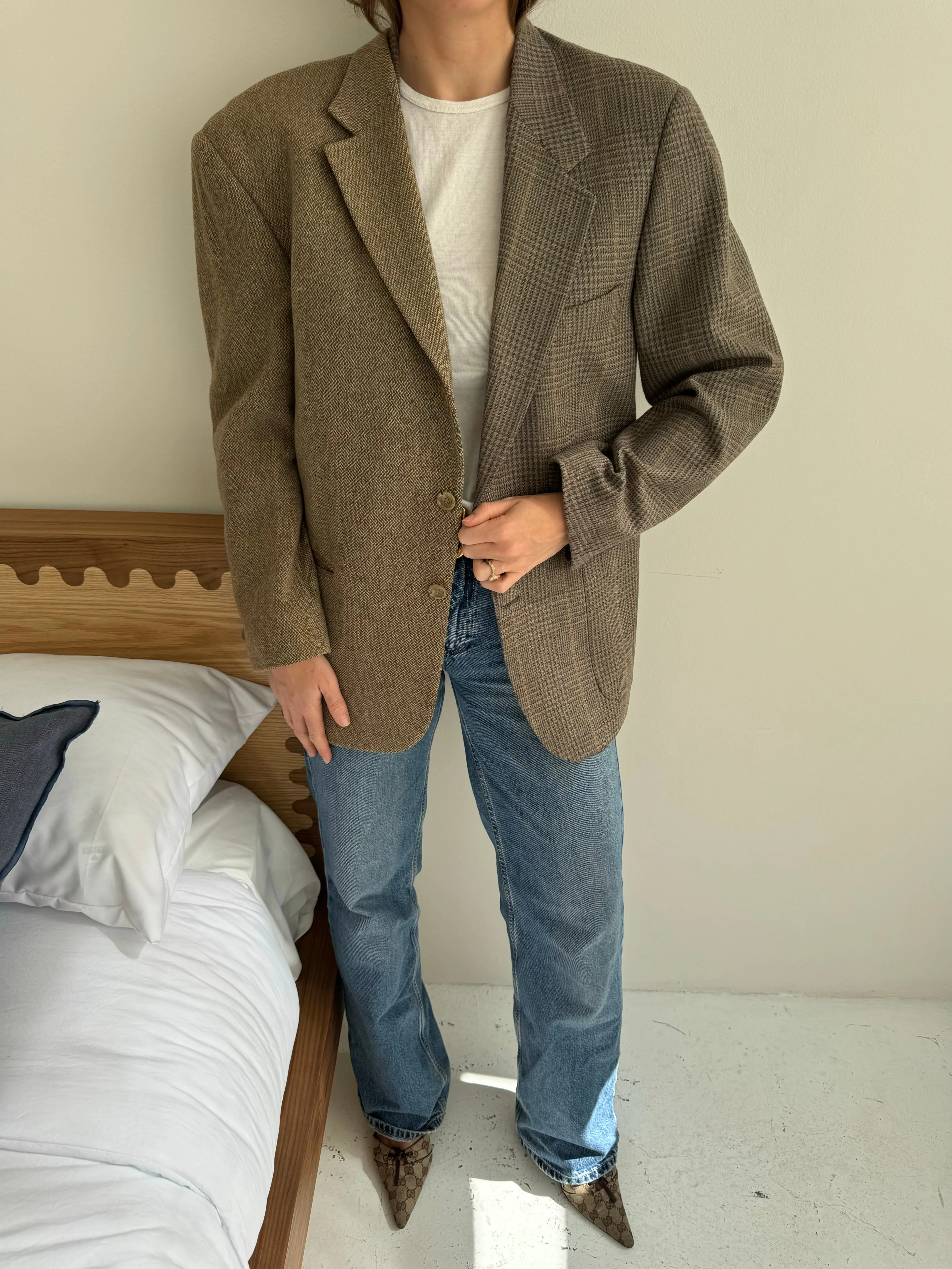Heavy wool lavendar and green contrasted blazer