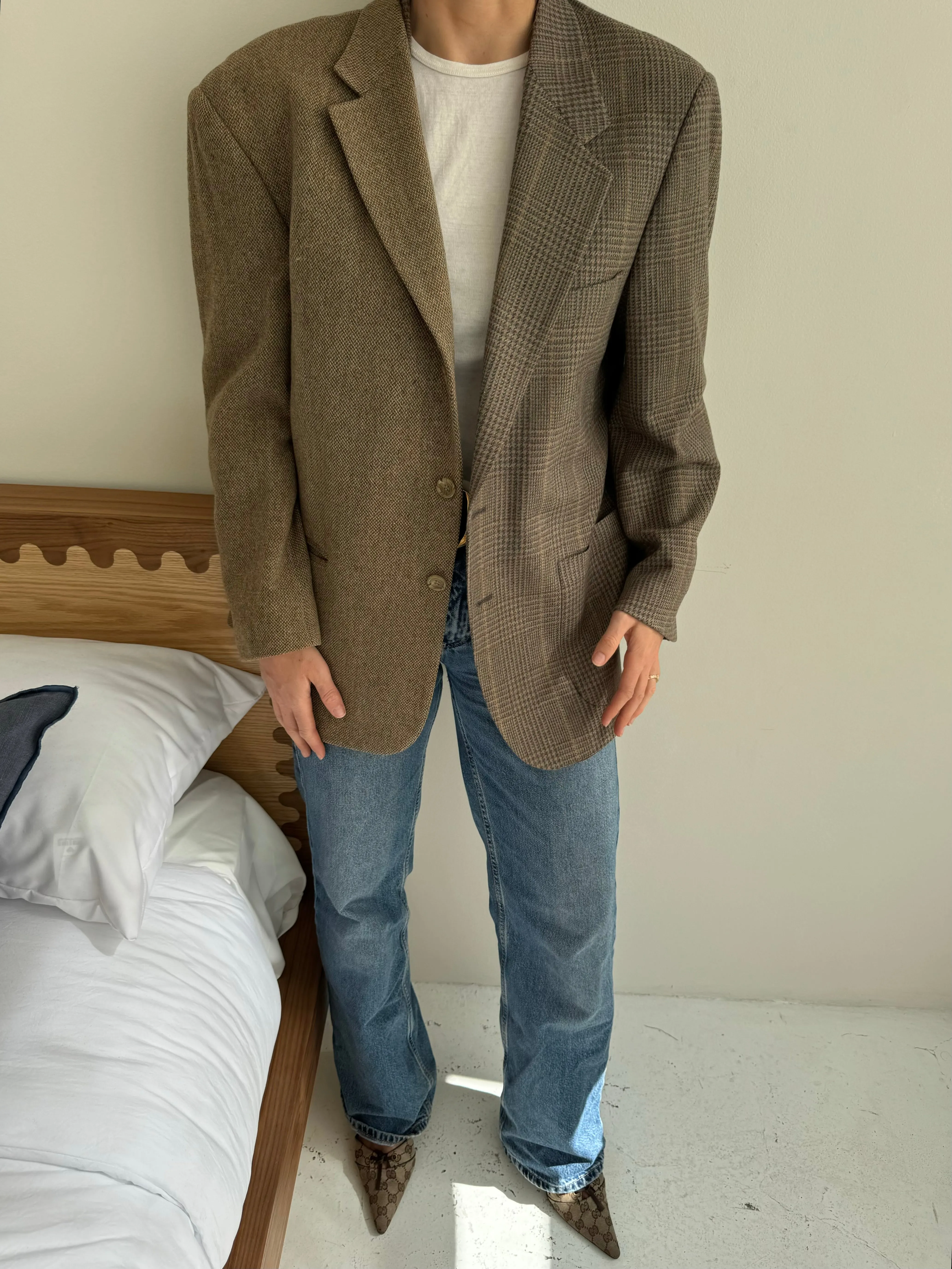 Heavy wool lavendar and green contrasted blazer