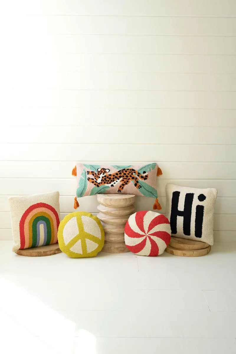 Hi Hand-Hooked Pillow