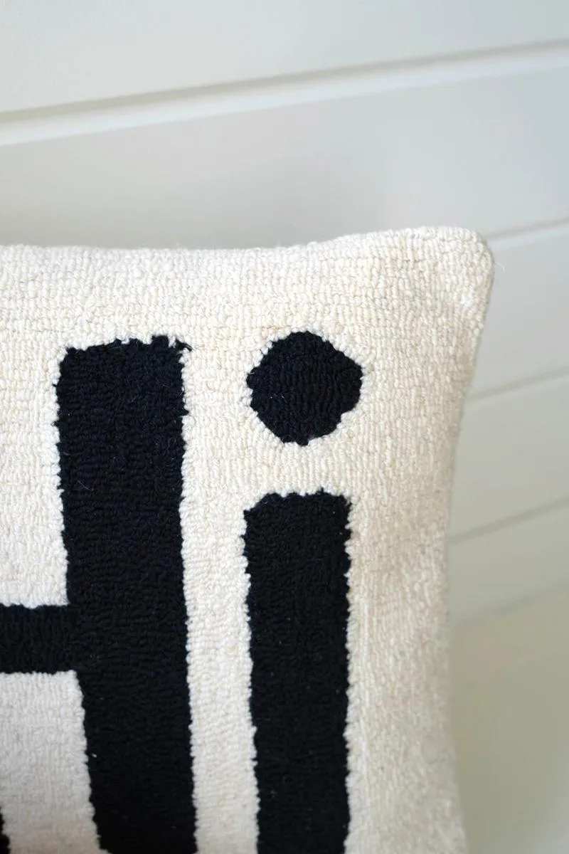 Hi Hand-Hooked Pillow