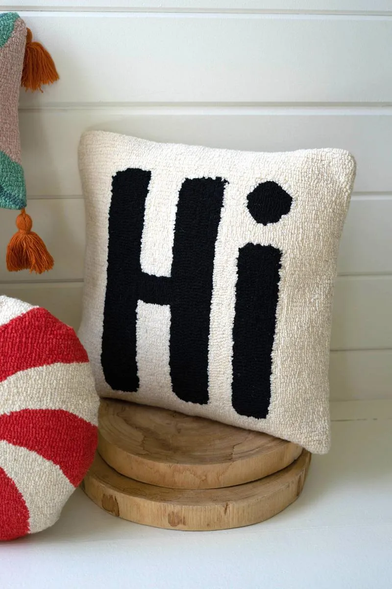 Hi Hand-Hooked Pillow