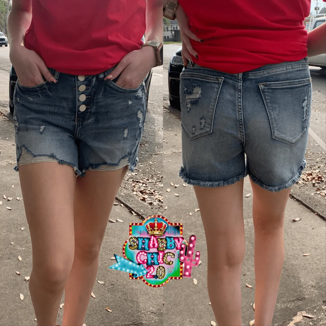 Hi Waist Buttonfly Distressed Judy Blue Shorts
