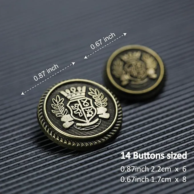 Imperial Gold Crest Metal Button (6 Big   6 Small)