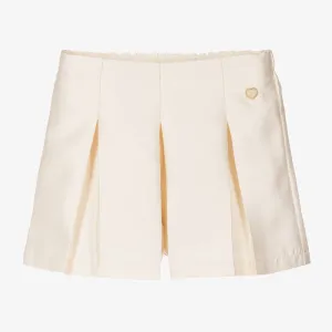 Ivory Satin Pleated Shorts