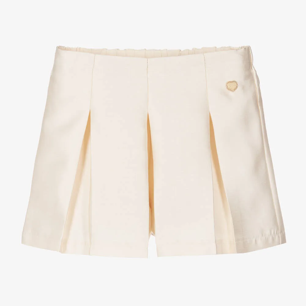Ivory Satin Pleated Shorts