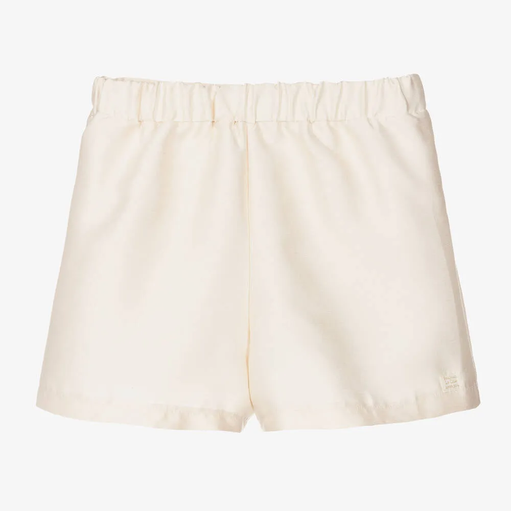 Ivory Satin Pleated Shorts