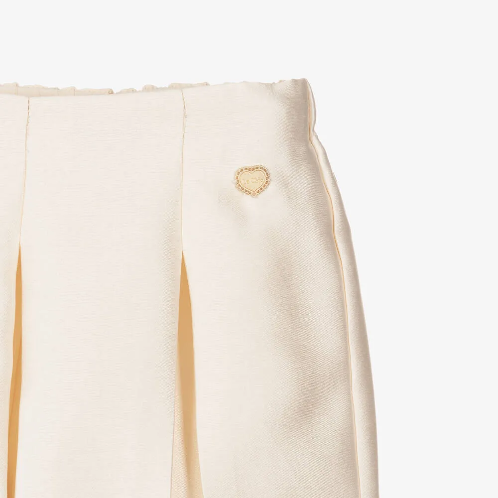 Ivory Satin Pleated Shorts