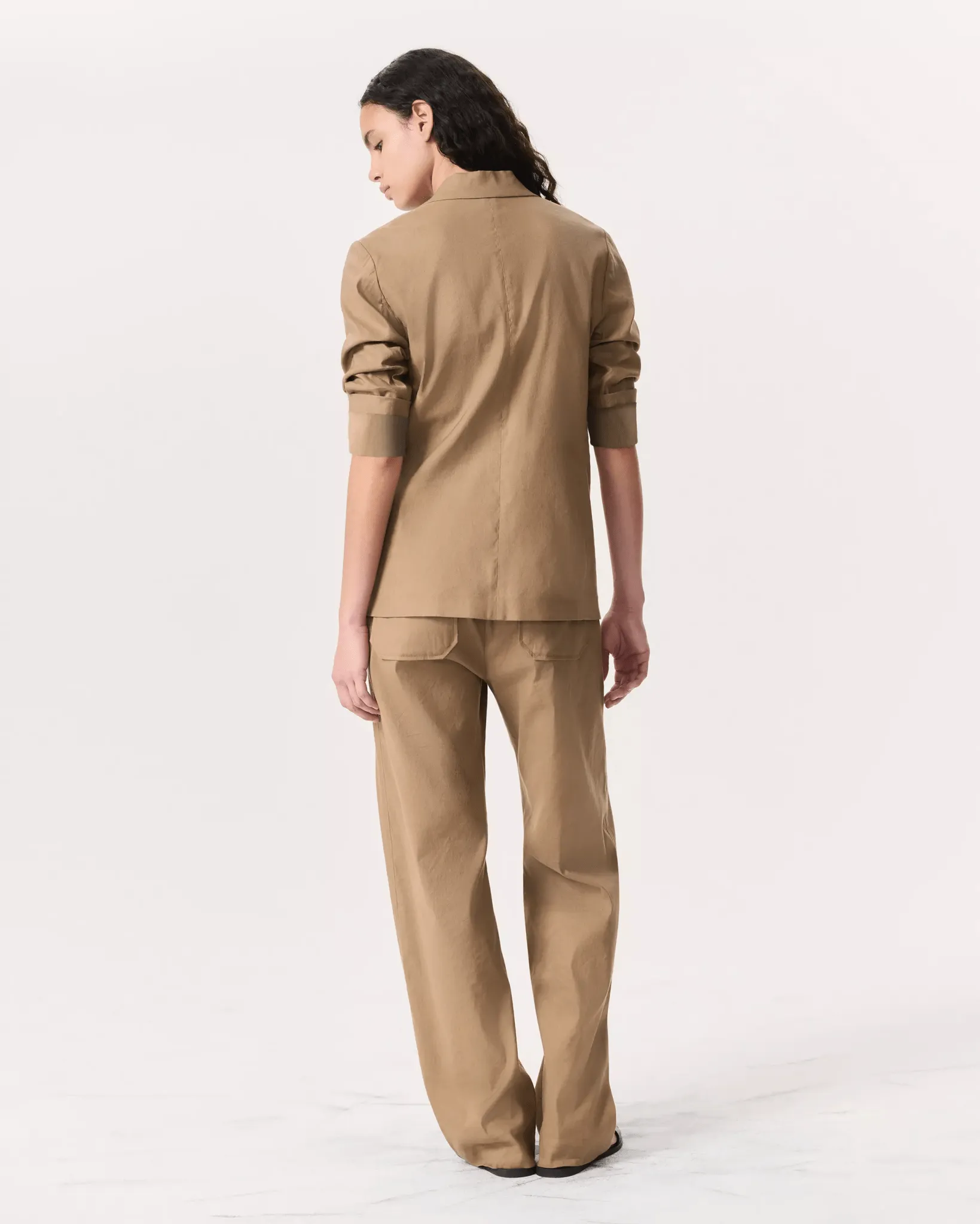 Jennie Linen-Blend Blazer in Muted Brown