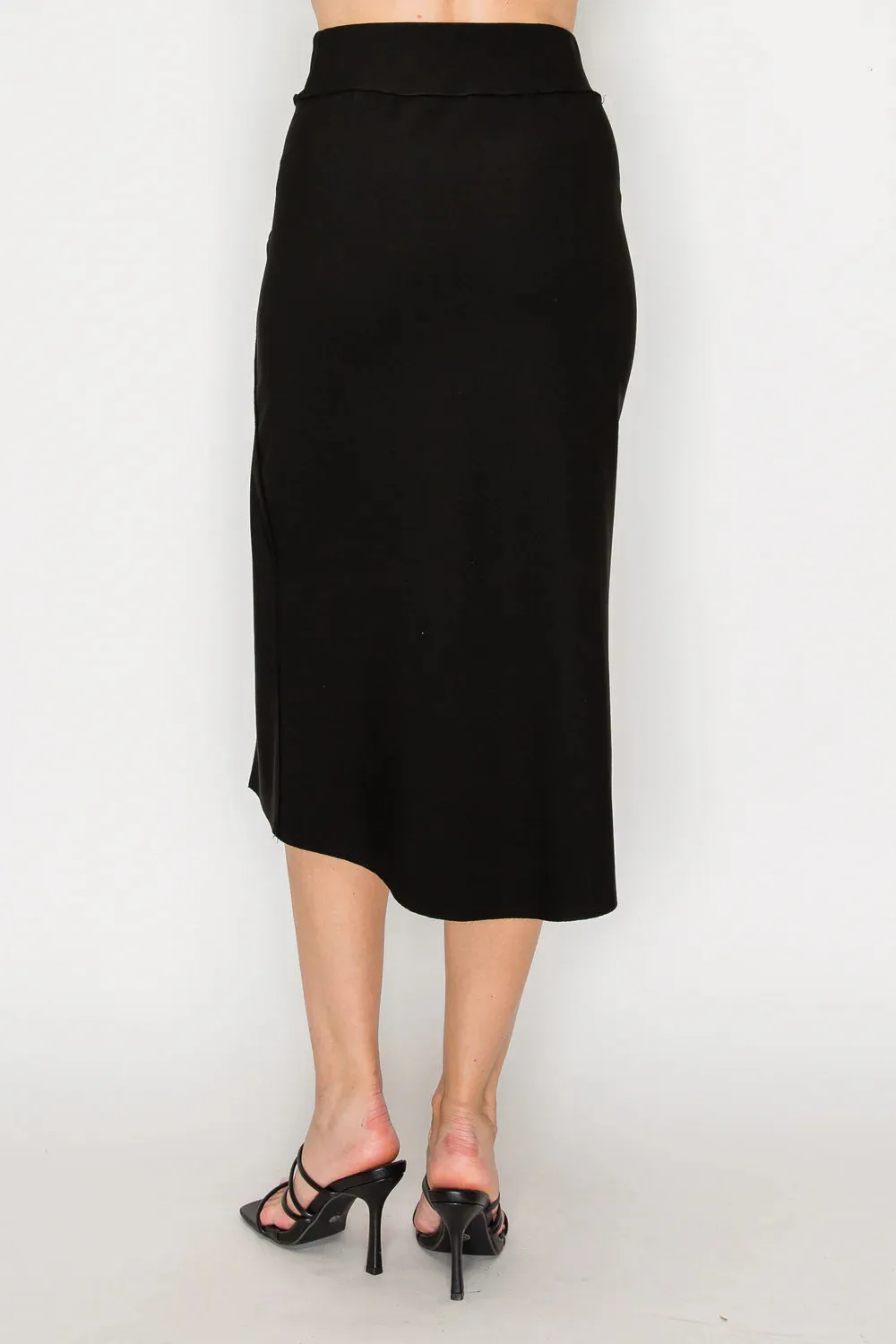 Kamari Crepe Knit Slit Skirt - Black