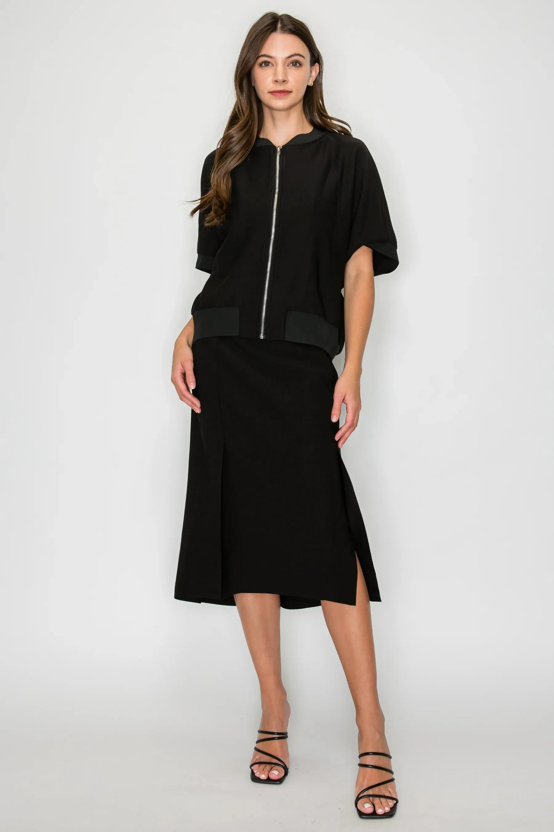 Kamari Crepe Knit Slit Skirt - Black