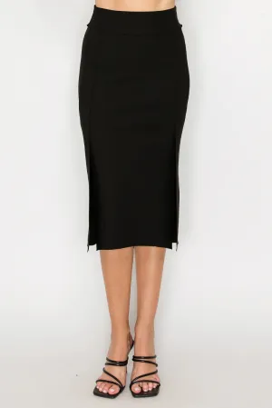 Kamari Crepe Knit Slit Skirt - Black