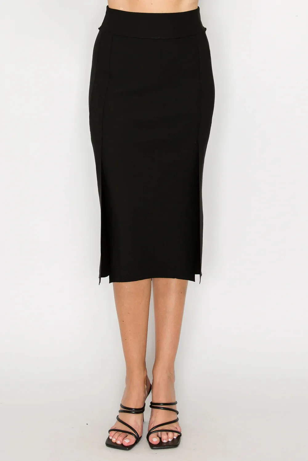 Kamari Crepe Knit Slit Skirt - Black