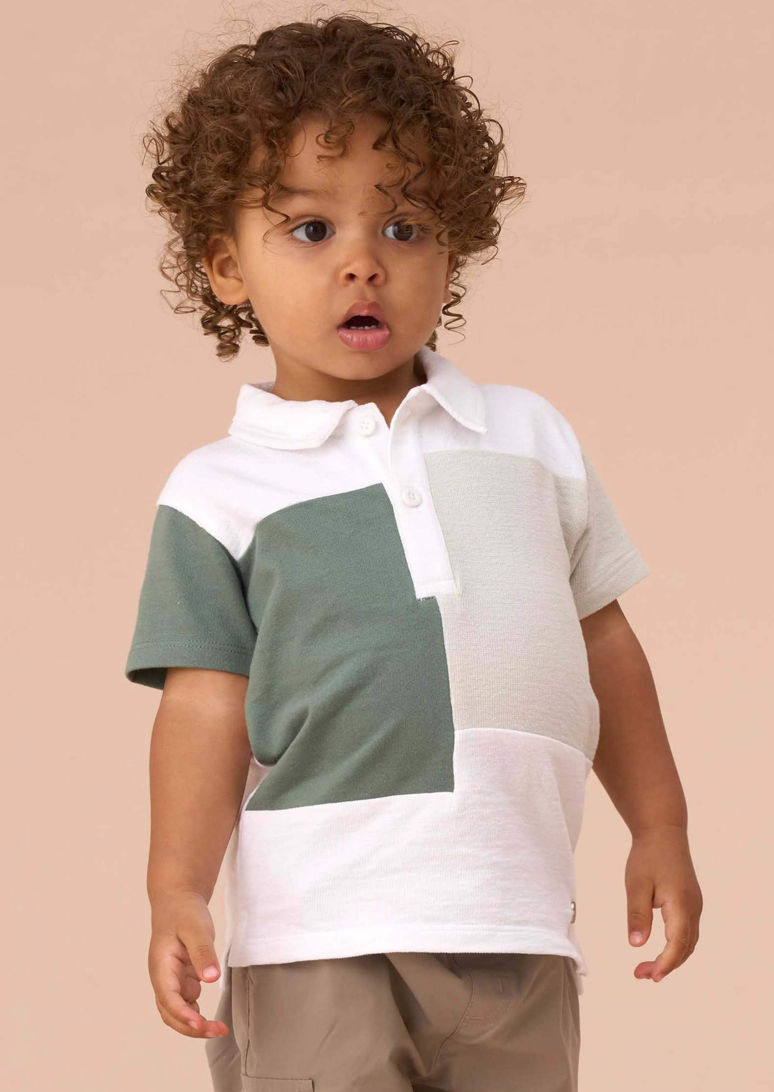 Kane White Textured Colourblock Polo