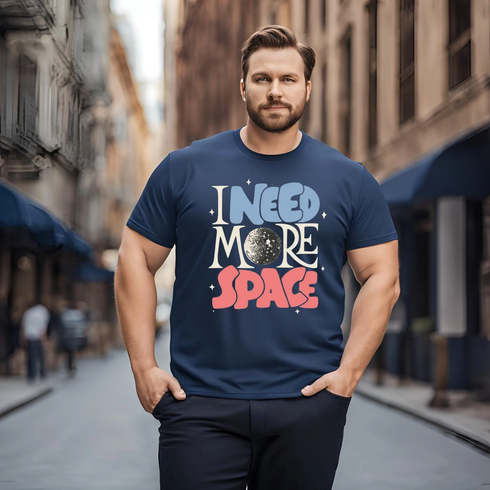 KART BLACK Men's Plus Size Navy Color Tshirts | Regular Fit Round Neck Cotton Tshirts | NVY-MORE SPACE