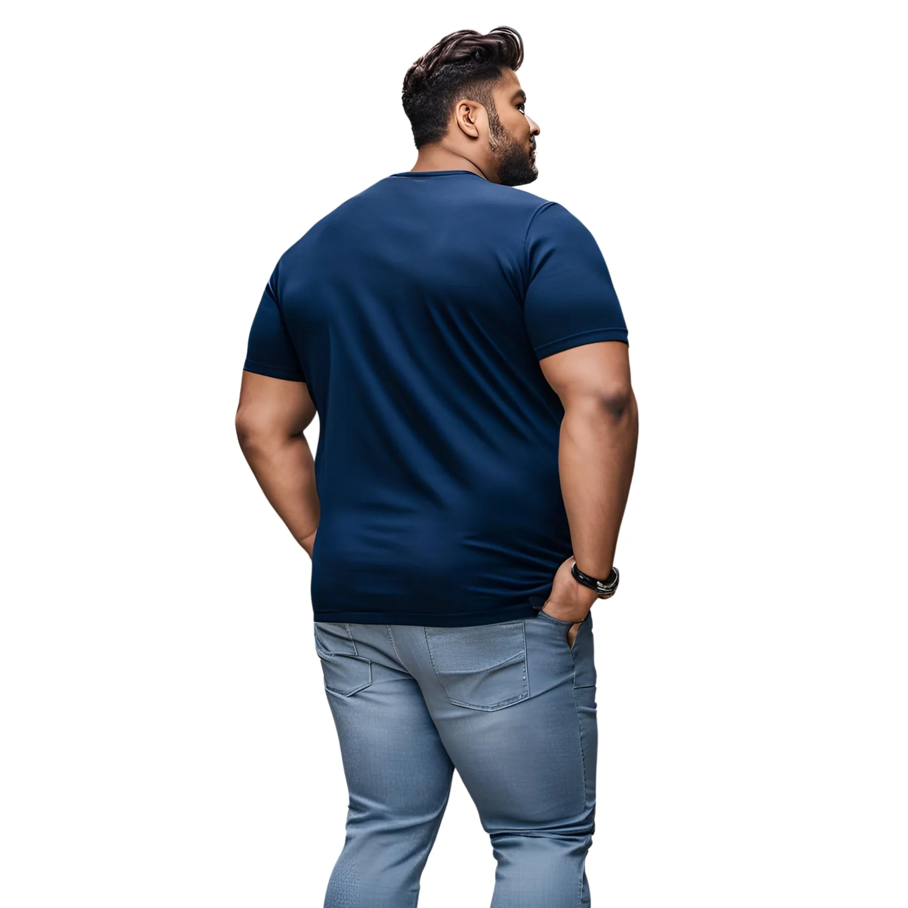 KART BLACK Men's Plus Size Navy Color Tshirts | Regular Fit Round Neck Cotton Tshirts | NVY-MORE SPACE