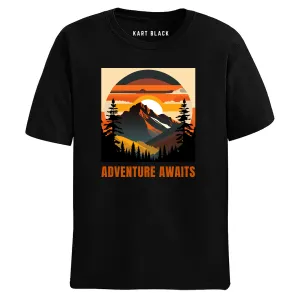 Kart Black Men's Plus Size Regular Fit Cotton Tshirts | MT-PLUS-BLK-ADVENTUREAWAITS_3XL