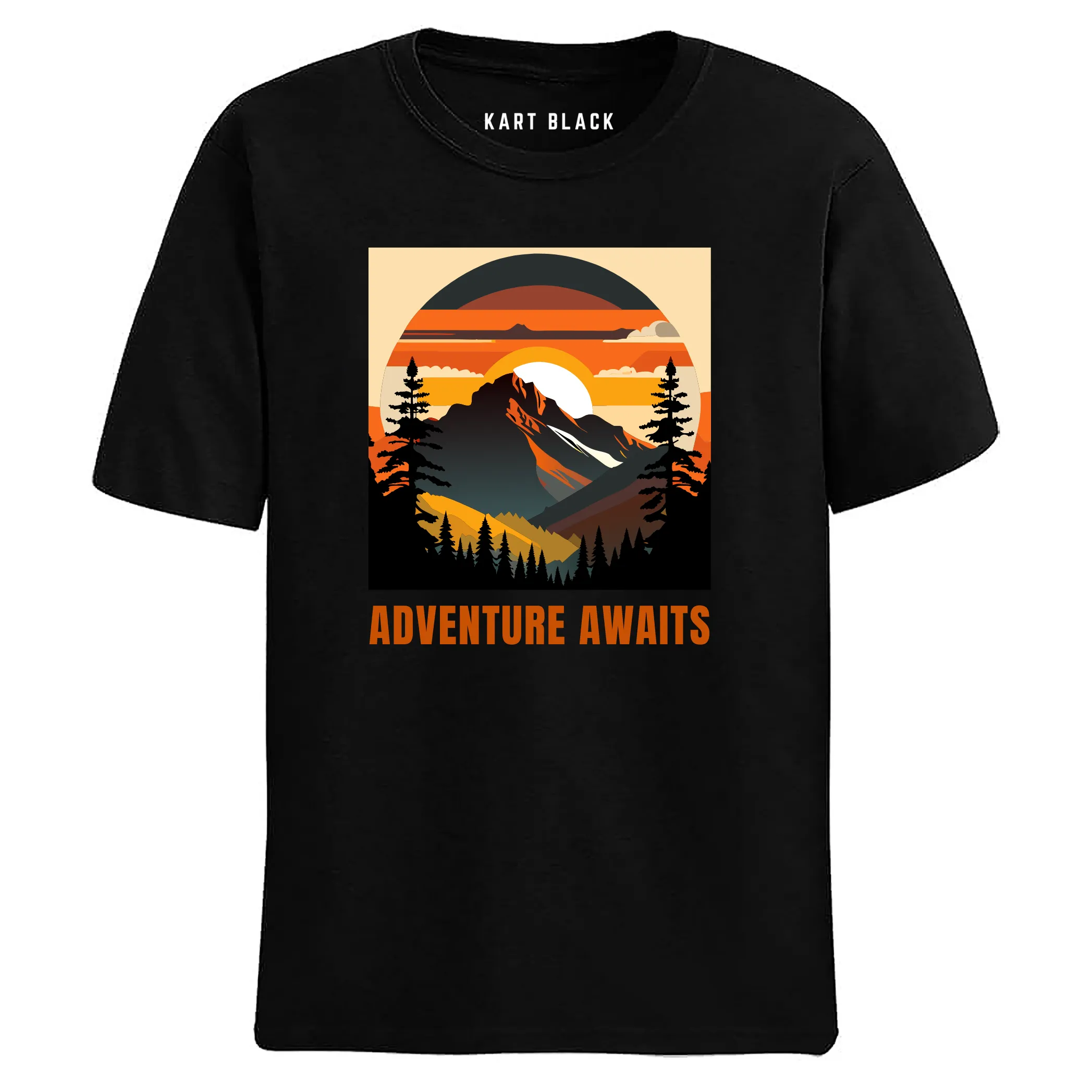 Kart Black Men's Plus Size Regular Fit Cotton Tshirts | MT-PLUS-BLK-ADVENTUREAWAITS_3XL