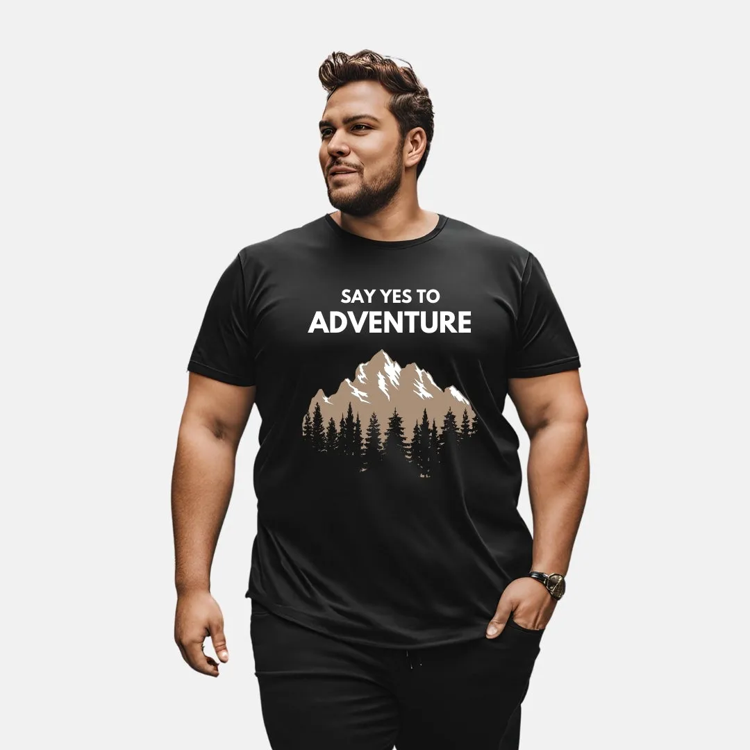 Kart Black Men's Plus Size Regular Fit Cotton Tshirts | MT-PLUS-BLK-YESADVENTURE_3XL