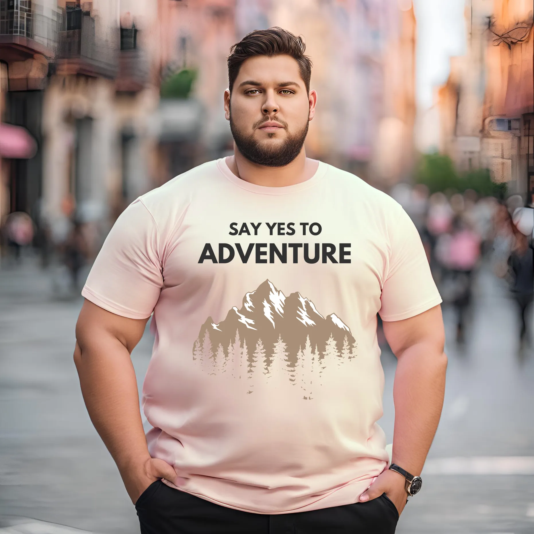 KART BLACK Men's Plus Size Say Yes To Adventure Printed T-Shirts