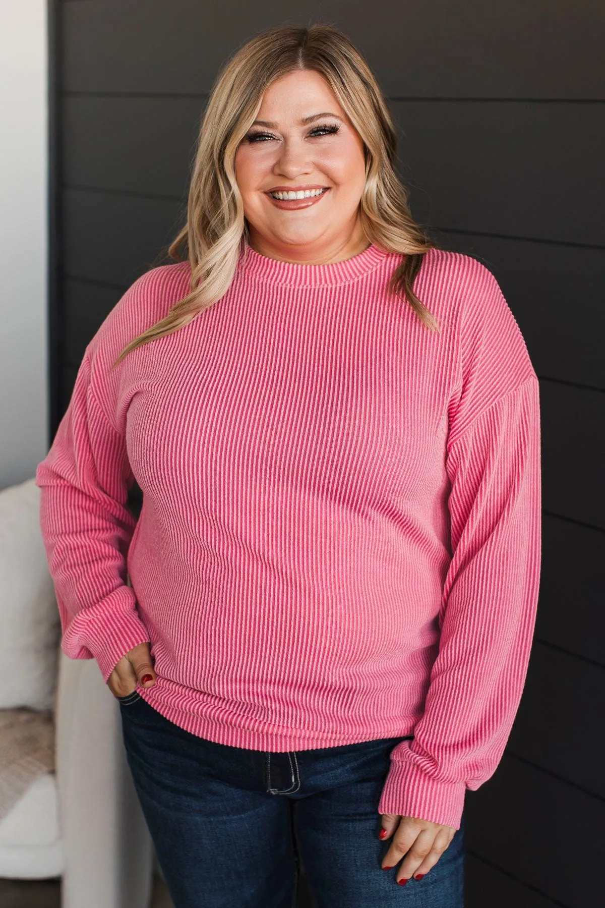 Keep Me In Mind Ribbed Knit Top- Pink