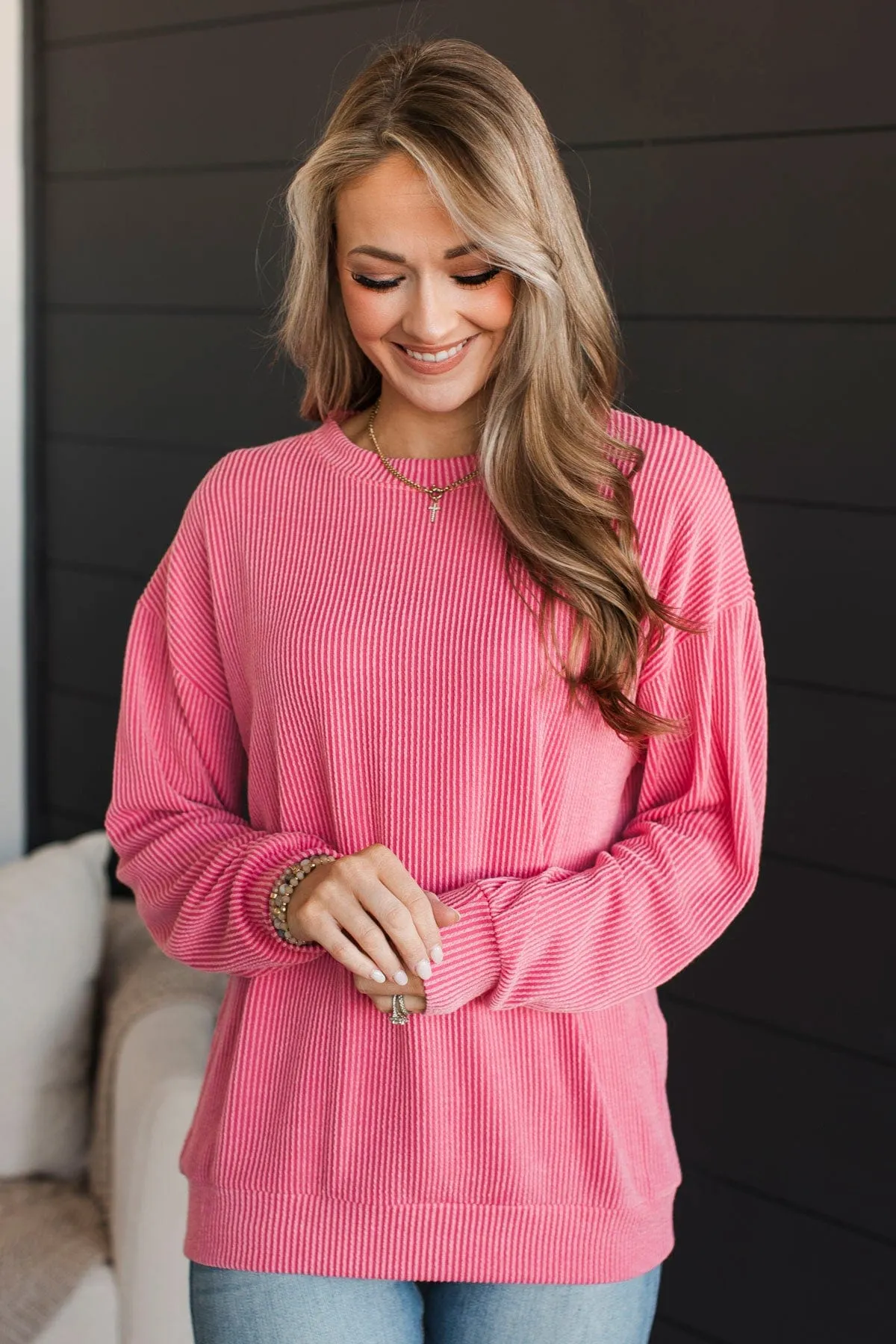 Keep Me In Mind Ribbed Knit Top- Pink