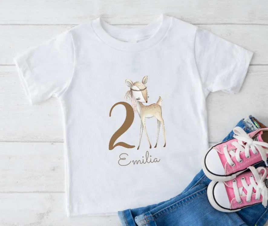 Kinder T-Shirt Geburtstag Reh Zahlenshirt personalisiert
