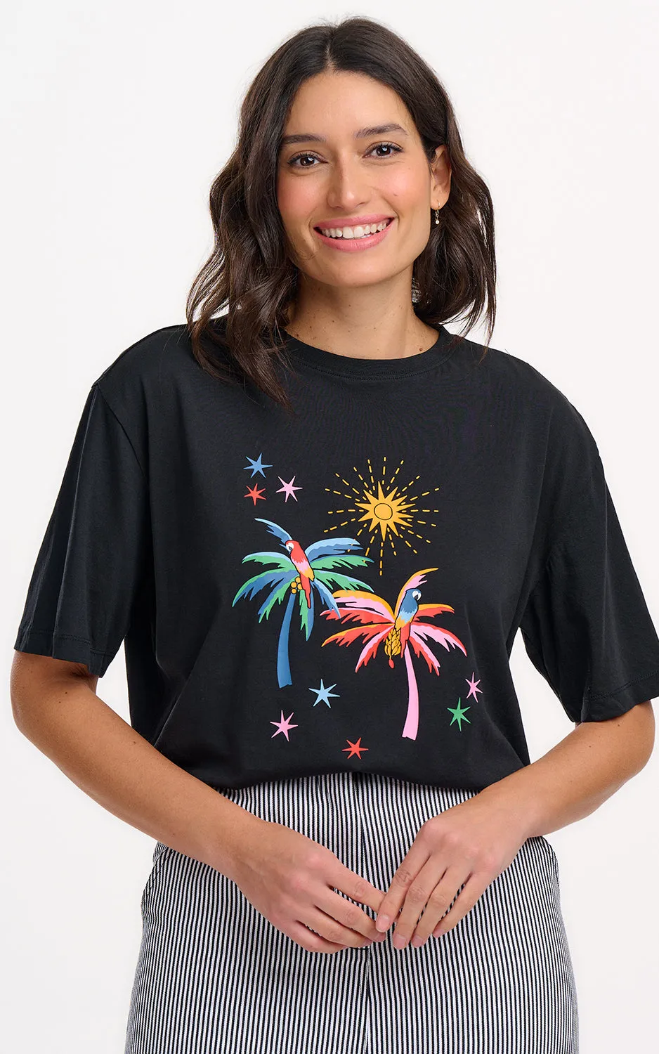 Kinsley Relaxed T-Shirt Black Palms & Sunshine