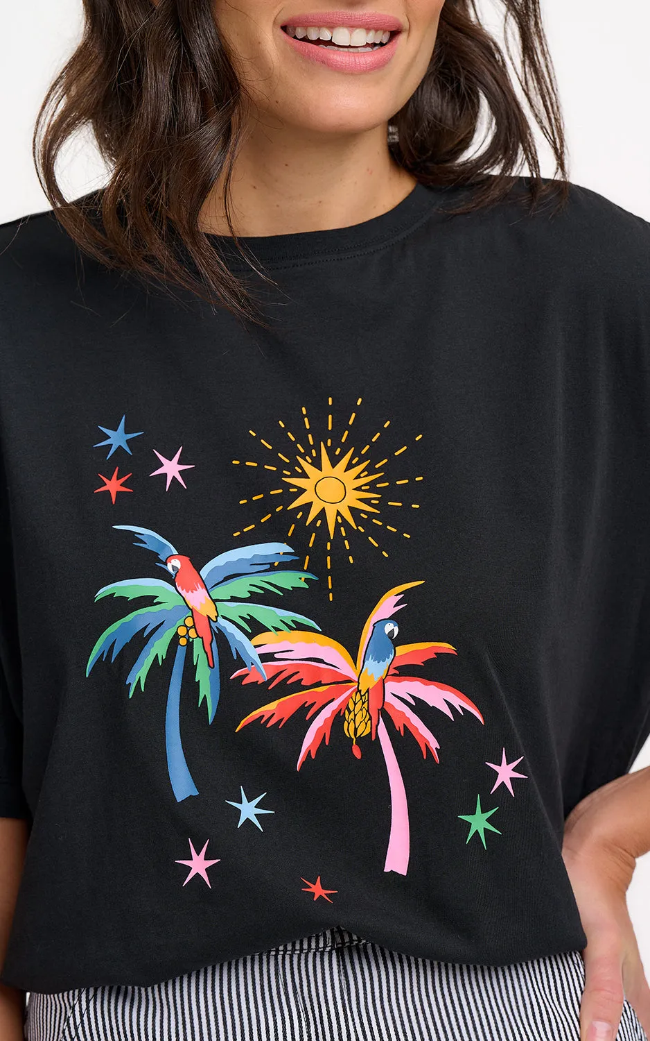 Kinsley Relaxed T-Shirt Black Palms & Sunshine