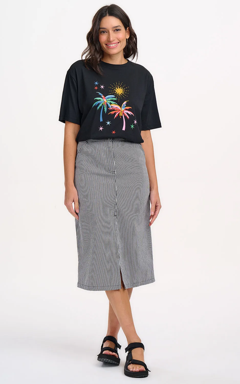 Kinsley Relaxed T-Shirt Black Palms & Sunshine