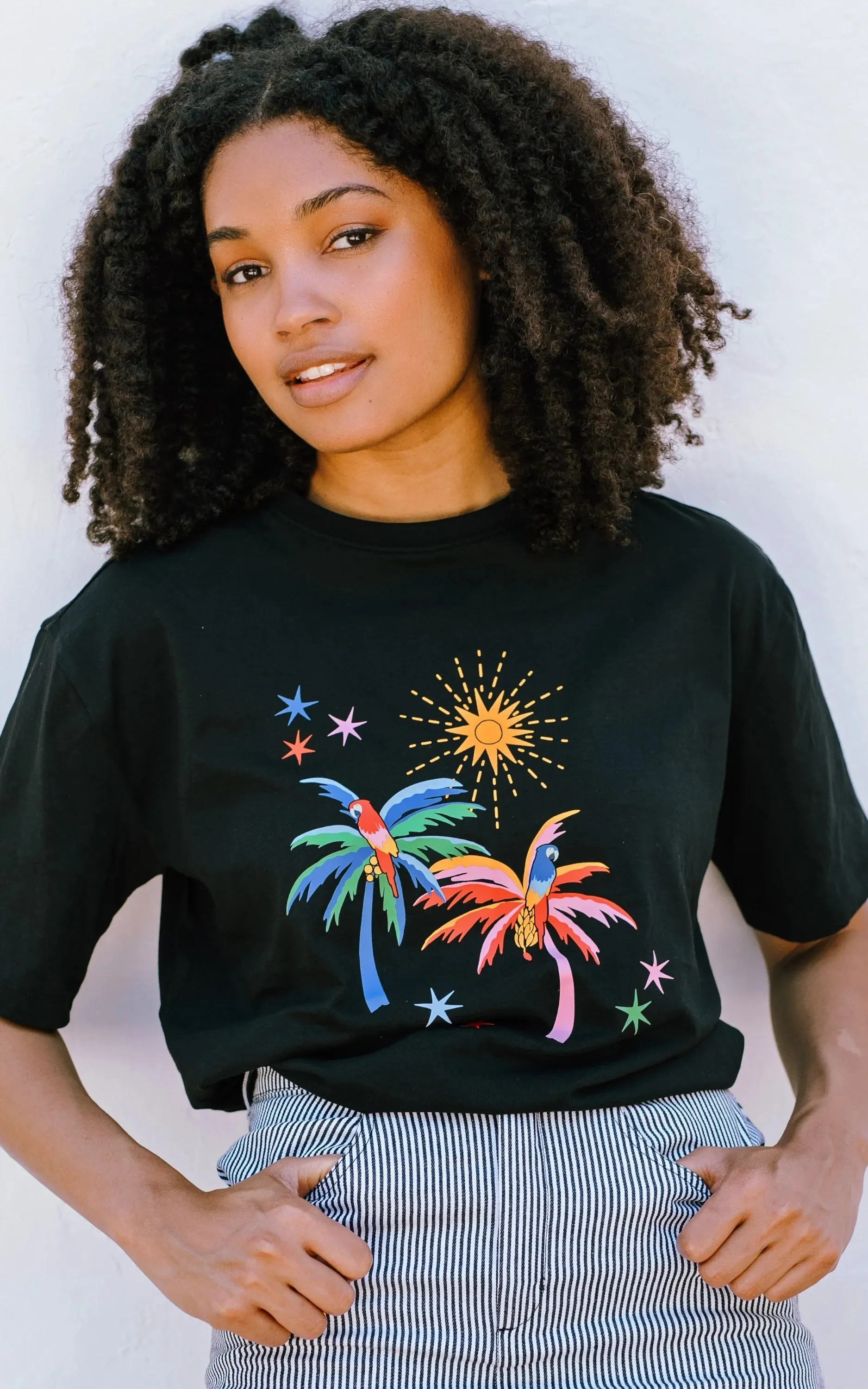 Kinsley Relaxed T-Shirt Black Palms & Sunshine