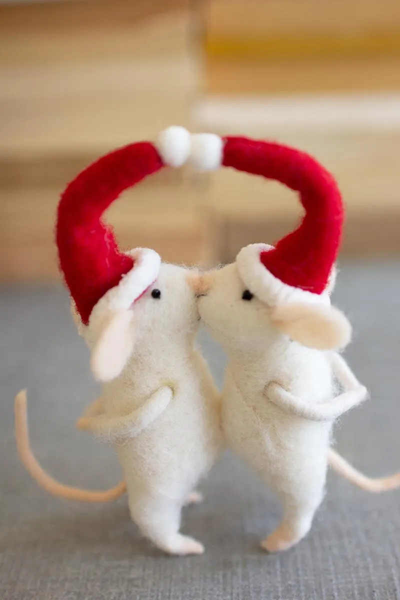 Kissing Felt Christmas Mice (Pack of 2)