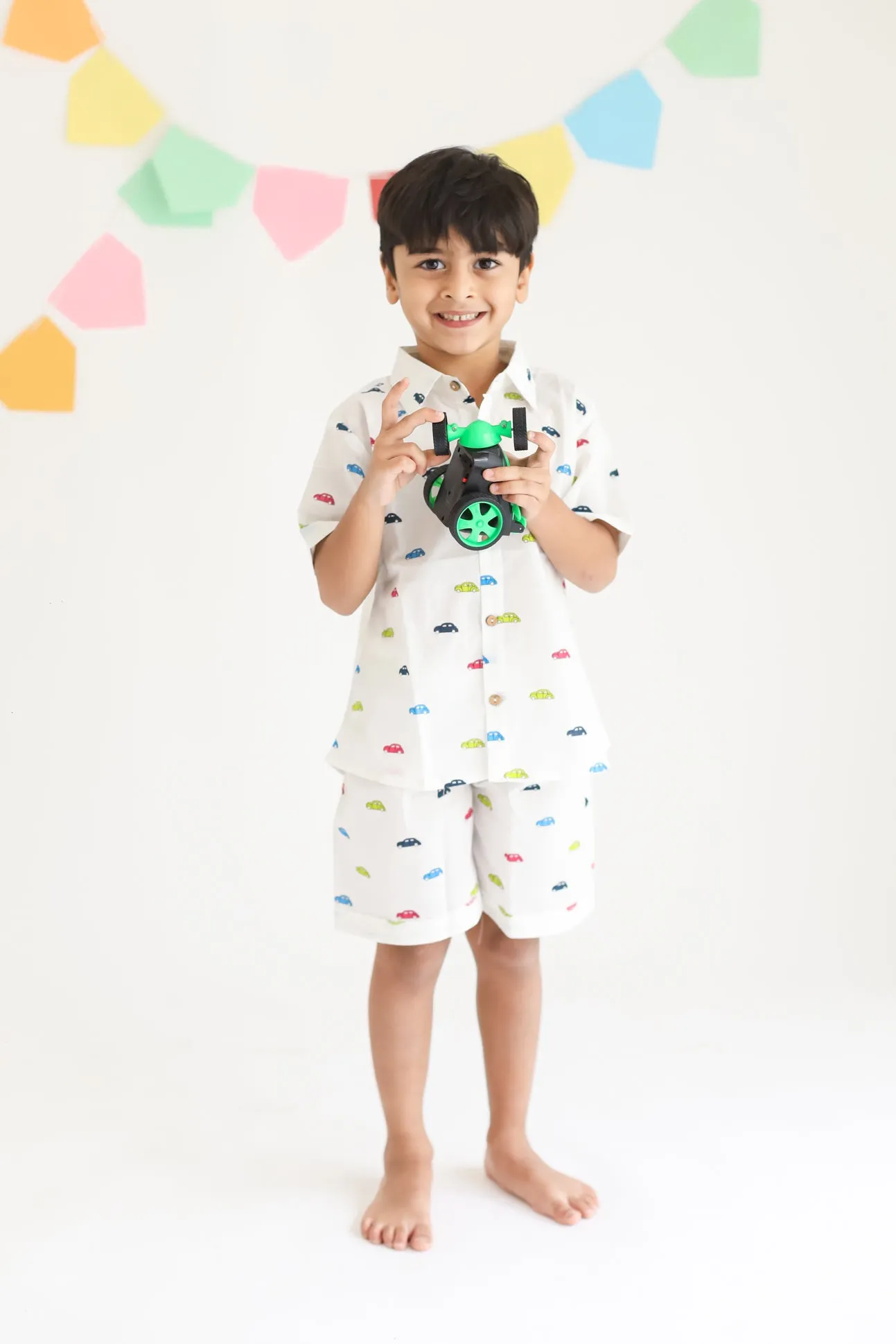 Klingaru Shirt and Short set - Multicolour Cars on White