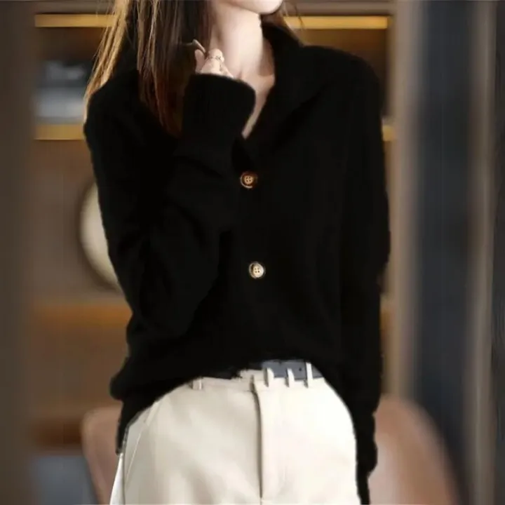 Knitted cardigan for women with v -neck and buttons - timeless and elegant for any occasion
