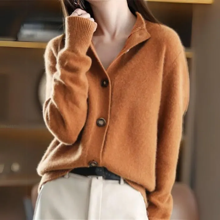 Knitted cardigan for women with v -neck and buttons - timeless and elegant for any occasion