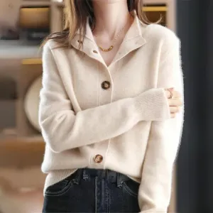 Knitted cardigan for women with v -neck and buttons - timeless and elegant for any occasion